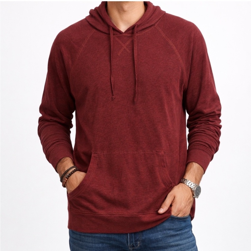 NWT: Abound Men's Hooded Pullover lightweight Sweatshirt - Burgundy Cotton Med